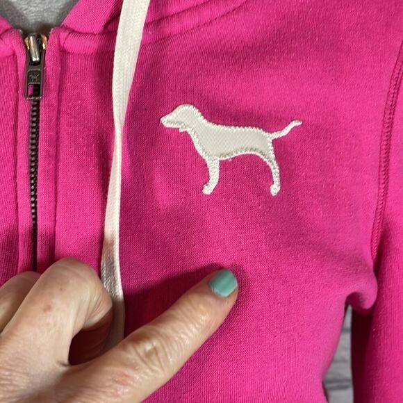 Y2K style PINK hooded zip up sweatshirt - Picture 3 of 8